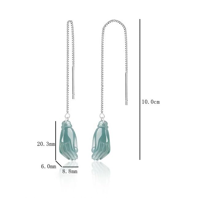 Pendientes de piedra verde, pendientes Jade con rosca plata 925 for mujer, mano Guanyin