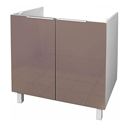 Berlioz Creations CE8BT Meuble Bas de Cuisine sous-Evier Taupe Haute Brillance 80 x 52 x 83 cm, Fabrication 100% française