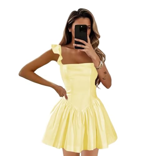 Clothfun Satin Flying Sleeves Short Homecoming Dresses 2025 for Teens Drop Waist Cocktail Dress CY2682