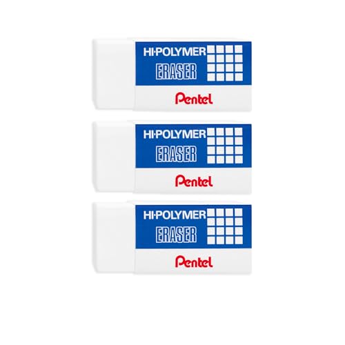 Pentel Radiergummis aus Hi-Polymer-Kunststoff, Jumbo/klein, Weiß, ZEH05/ZEH10, 6 Stück in Kissenverpackung