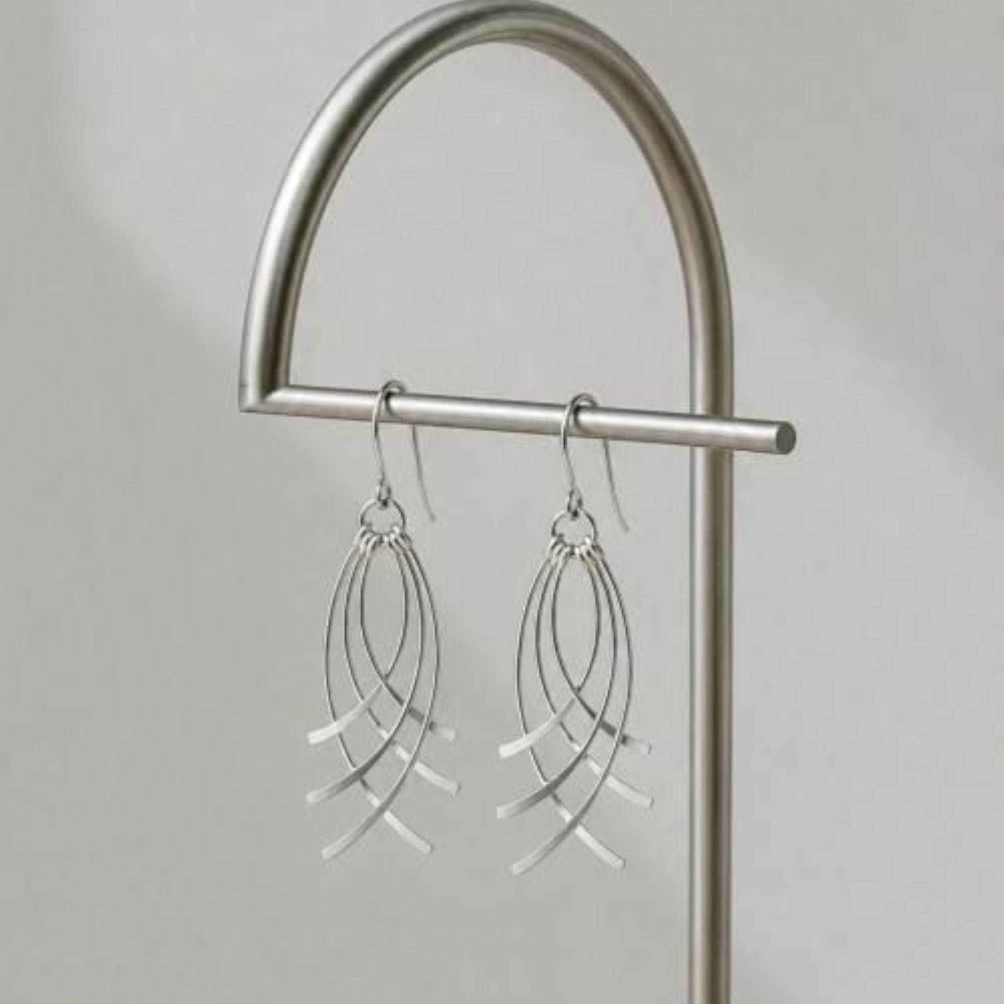 Women's Silver Flowline Drop Statement Earrings