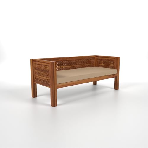 Image of Sheesham Wooden 3 Seater Sofa for Living Room | Rosewood Cushion Sofa | Solid Wood Sofa Set for Lounge
