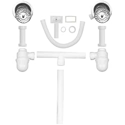 Fregadero Jass Ferry JASS Ferry Double 1.5 2 cuencos de acero inoxidable fregadero de cocina coladores de residuos de tubos blancos kits de accesorios