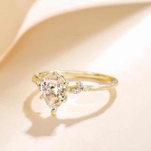EAMTI 2CT 925 Sterling Silver Engagement Rings Pear Cut Wedding Teardrop Bridal Halo Cubic Zirconia Promise Rings for Women Size 3-114