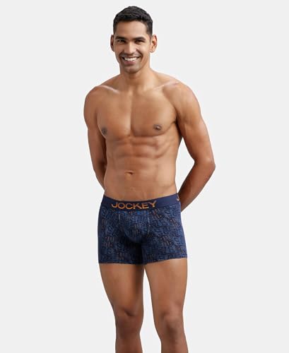 Image of Jockey FP23 Men's Super Combed Cotton Elastane Stretch Printed Trunk with Ultrasoft Waistband