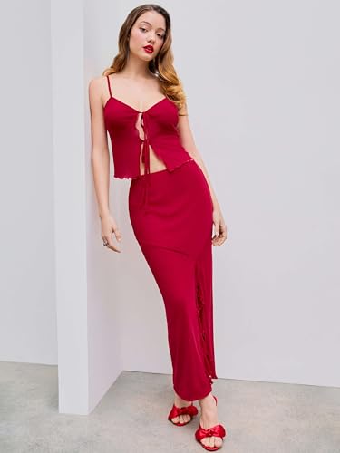 CIDER Mesh Sweetheart Top & Split Maxi Skirt2