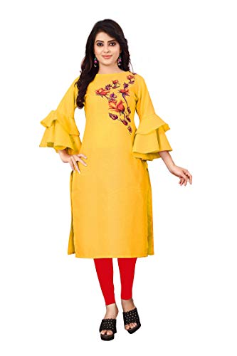 Image of OM SAI LATEST CREATION Slub-Rayon 3 /4 Sleeve Printed A-Line Kurti for Women