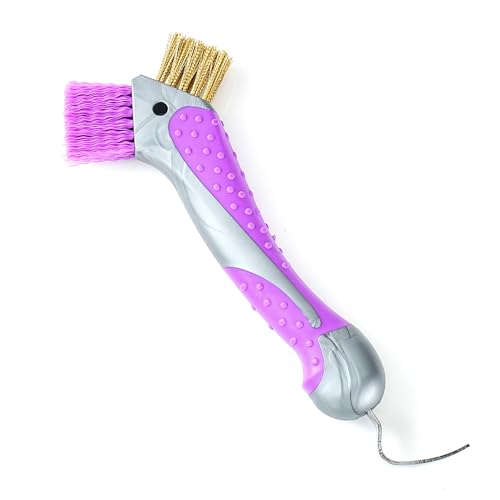 Horse Hoof Pick with Dual Brush TPR Non-Slip Grip Farrier Tool Hoof Pick for Horse Hoof Cleaning and Grooming
