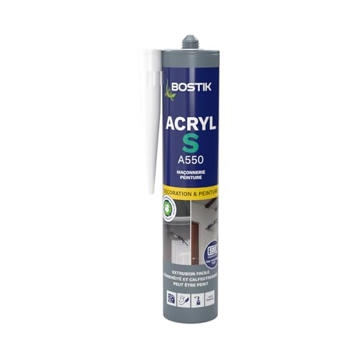 Bostik Acryl S – Mastic Acrylique – Intérieur & Extérieur – Fissures, Calfeutrement Et Joint – Tous Matériaux – Gris – Cartouche 310 ml
