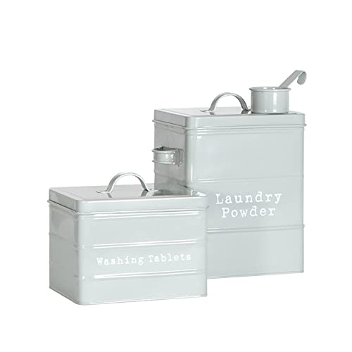 Harbour Housewares Kitchen Utility Canisters - 2pc - Grey - Steel Vintage Industrial Under Sink Storage Caddy Cupboard Organiser for Laundry Detergent, Washing Tablets