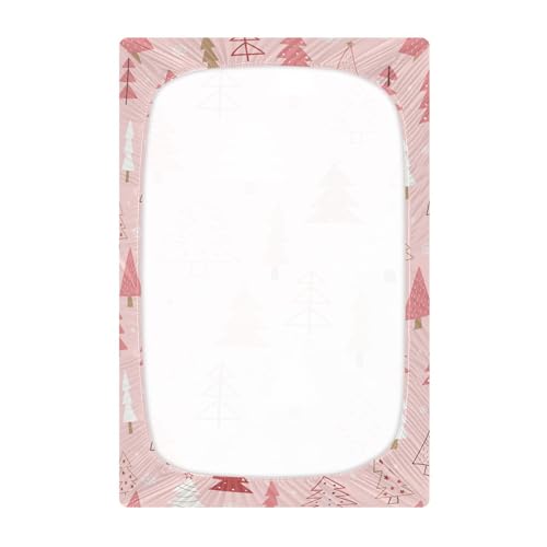 Image of Christmas Trees Pink Crib Sheets Soft Breathable Fitted Baby Crib Sheets Mattress Cover for Girl Boys, 52 inch x 28 inch x 9 inch