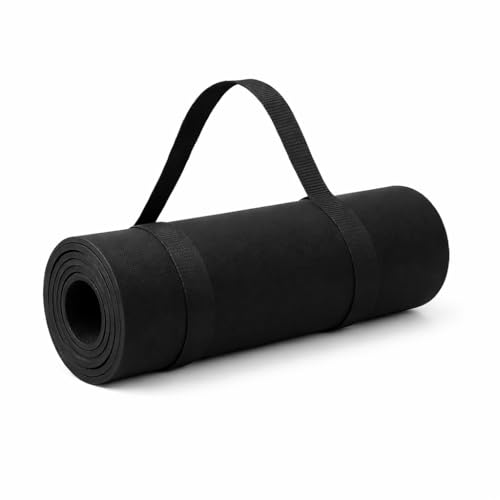 Image of Yoga Mat, 4mm Thick, with Carrying Strap, for Exercise and Fitness (Black)