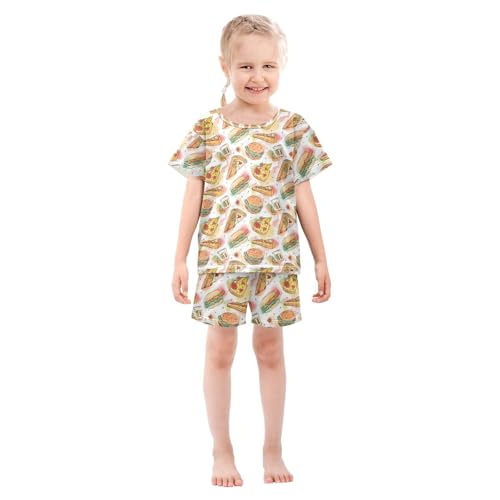 Cute Pizza Hamburger Pajama Set, Short Sleeve Cotton Sleepwear Nightwear3