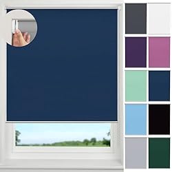 Persianas Oscuridad Total Estor Enrollable Blackout 70 x 100 cm, Privacidad Oscuridad Total, Persiana de Decorativas, Fácil de Instalar con Cadena para Baño Oficina Dormitorio Salón, Azul Oscuro