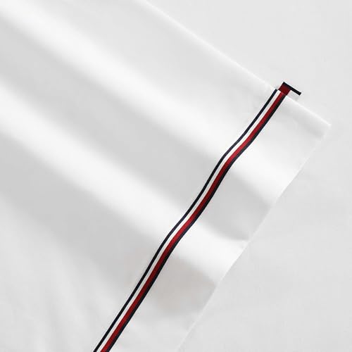 Image of Tommy Hilfiger - Sheet Set, Cotton Percale Bedding with Matching Pillowcases, Crisp & Cool, Premium Quality Home Essentials (Global Stripe Red, Twin XL)