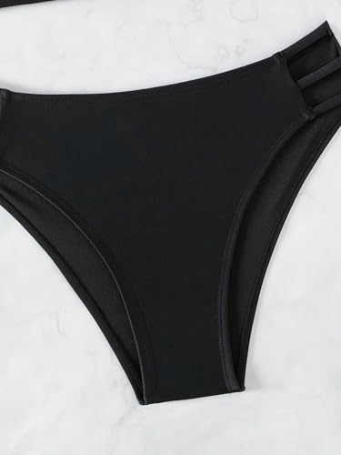 Image of Fanuerg Women's Sexy V Neck Bikini Sets Hollow Out Two Piece Swimsuits Cutout Mid Waist Bathing Suit