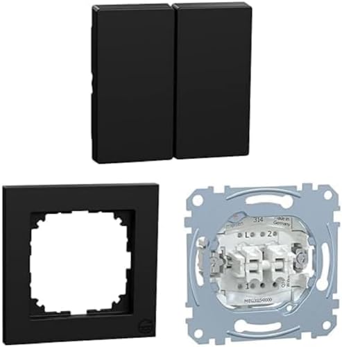 Schneider Electric Merten M-Smart Wippe, Serienschalter Einsatz und M-Pure Rahmen in schwarz matt