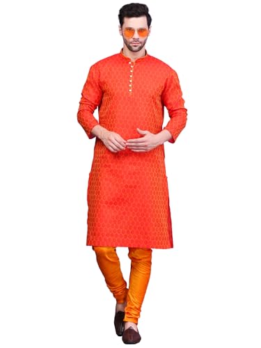 Image of Men's Cotton Jacquard Kurta and Churidar Set