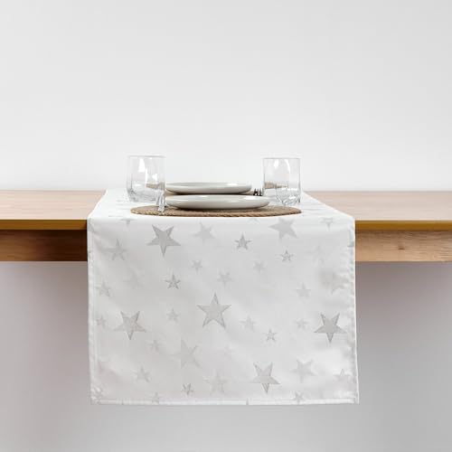 BL BELUM | Camino de Mesa Navidad Jacquard Hilo Plateado PSC4736A 45x140 cm - Camino de Mesa Navidad Tejido 60% Pol. 30% COT. 10% Lurex - 250 gr - Camino de Mesa Navidad Edición Limitada Oro y Plata