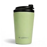 MingSphere Double-Wall Vacuum Insulated 12oz Coffee Tumbler, Reusable Travel Mug, Stainless Steel Iced Coffee Cup, BPA-Free, Leakproof with Flip-Open Lid,Olive Green