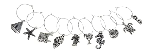 Palm City Products 10 Piece Beach Themed Wine Charm Set - Nautical Stemmed Wine Glass Charms #TOP1