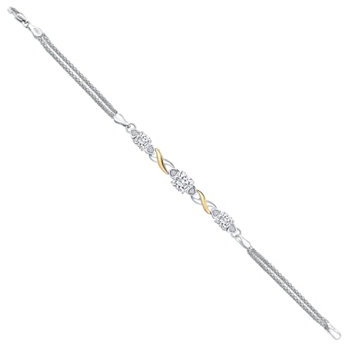Gem Stone King 925 Silver and 10K Yellow Gold White Moissanite and White Lab Grown Diamond Bracelet For Women (2.55 Cttw, Asscher Cut 6MM and 5MM, 6.5/7/7.5 Inch, Made in Italy)3