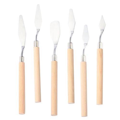 6pcs Oil Paint Scraper Practical Paint Spatulas Acrylic Painting Cutters Drawing Scraper Canvas Painting Tool Art Painting Tools Color Mixing Scraper Drawing Spatula Silver Wooden