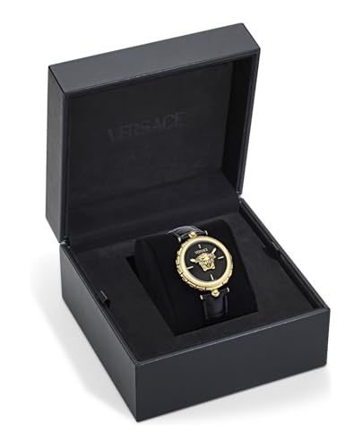 Versace Medusa Heritage Collection Luxury Womens Watch Timepieces with a Black Strap and Dial Featuring a Gold Case4