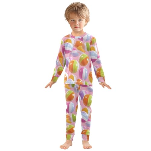 Pajama Sets Long Sleeve Colorful Beach Balls Pattern Soft Comfy Sleepwear 2 Piece PJS 3-8T2