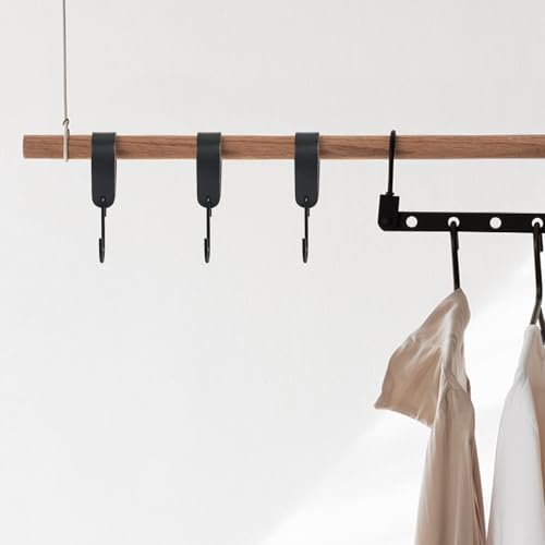 GGXZHT 10 Stück S Haken mit Schwarz Lederschlaufe - Kleiderhaken zum Einhängen aus Echtem Leder & Edelstahl- Fleischerhaken für Kleiderstangen Stange,Garderoben Badezimmer und Camping.