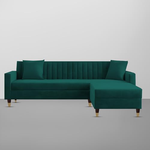 Image of Casaliving Garcia 4 Seater L Shape Convertible Sofa Set for Living Room, 3 Seater & Ottoman Modular Sectional Couch for Small Space (Pine Colour Premium Fabric)