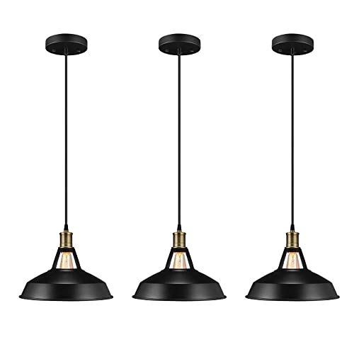 Lampe suspendue E27 lot de 3 lustre plafonnier industriel noir
