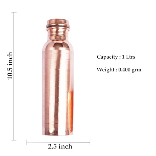 Image of Copper Water Bottle with 2 Glass | 1 Liter Leak Proof Reusable Copper Drinking Bottle | Ayurvedic Copper Bottle for Daily Hydration, Home, Office & Travel