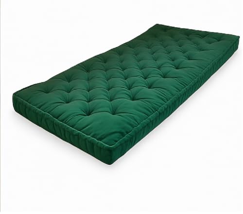 Image of ATOOTFUSION Cotton Floor Mattress, 4 inch Thick Tufted Cushion, 72 x 30 inch, Foldable, Rollable Light Weight Cotton Mattress (Bottle Green)