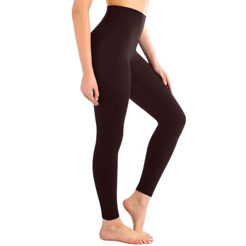 Leafigure High Waisted Leggings for Women- Soft No See-Through Yoga Pants for Gym Workout Running Coffee Brown SM