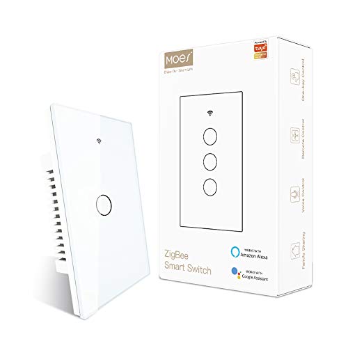 MOES ZigBee Smart Touch Wall Light Switch,Requires Tuya ZigBee Hub,No Neutral Wire/N+L Wiring,No Capacitor,Smart Life Tuya 2/3 Way Remote Control, Work with Alexa Google Home, 2MQTT,1 Gang W