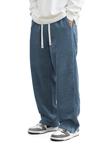 Image of JMIERR Mens Corduroy Pants Wide Leg Baggy Sweatpants | Loose Fit Joggers, Elastic Waist Drawstring, Casual Sweatpants, Vintage Pants, Fall Winter Fashion, Streetwear