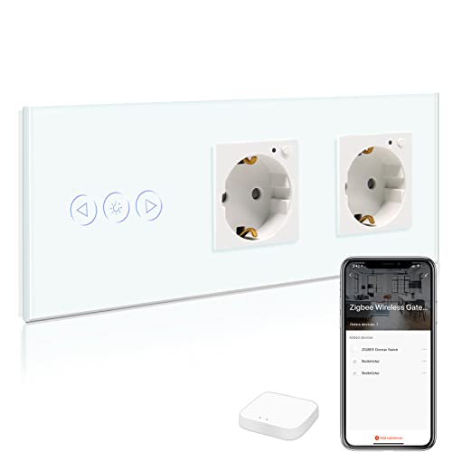 BSEED Zigbee Enchufe Doble con Interruptor atenuador WiFi Blanco,Smart Enchufe con Monitor de Energía,Compatible con Alexa y Google Home,Control de APP y Función de Temporizador(Gateway Hub Requerido)