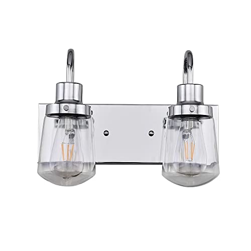 Image of Yaohong Modern Bathroom Lighting Fixtures Chrome Finish, 2-Light Vanity Lights Classic Style Wall Sconce with Clear Glass Shade for Hallway Entryway Kitchen Bedroom