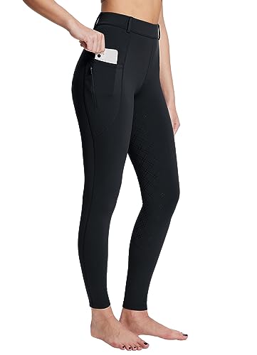 Baleaf Women'S Winter Riding Pants Full Seat Breeches Fleece Horse Equestrian Tights Horseback Leggings Pockets Black L thumb #1