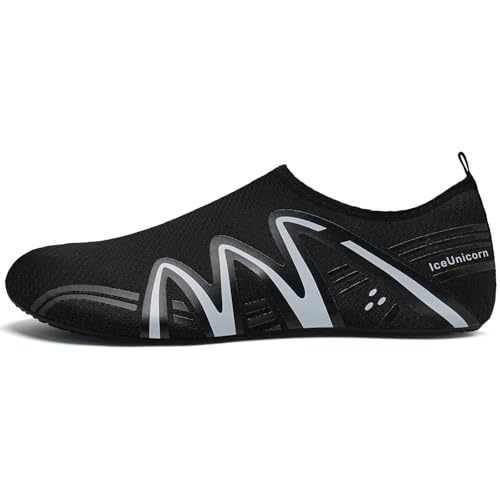 IceUnicorn Badeschuhe Wasserschuhe Damen Herren Schwimmschuh Strandschuhe Aquaschuhe Bequeme Passform(Linie schwarz, 34/35EU) 3