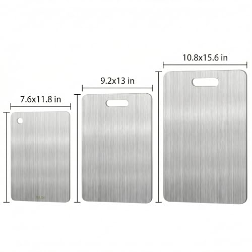 3PCS Titanium Cutting Boards, Double Sided Food-Grade Chopping Board, Knife-Friendly Easy Clean, Durable Hygienic Stainless Steel Titanium Alloy Cutting Mat for Meat Vegetables Kitchen Cooking - Image 3