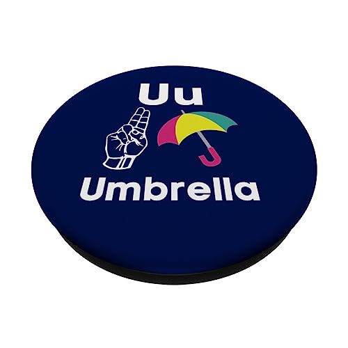 U is for Umbrella ASL Sign Language Alphabet School Teacher PopSockets Swappable PopGrip, Black - Image 2