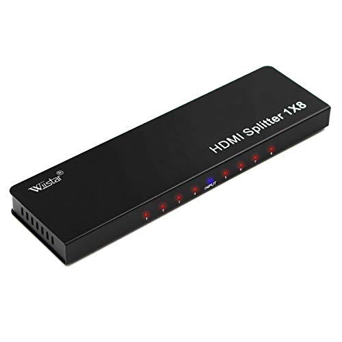 Wiistar HDMI Splitter 1 in 8 Out 4K@30Hz 8 Port HDMI Audio Video Distribute Splitter 1x8 Support HD 1.4V 1080P 3D for Xbox PS3/4 Roku Blu-Ray Player TV
