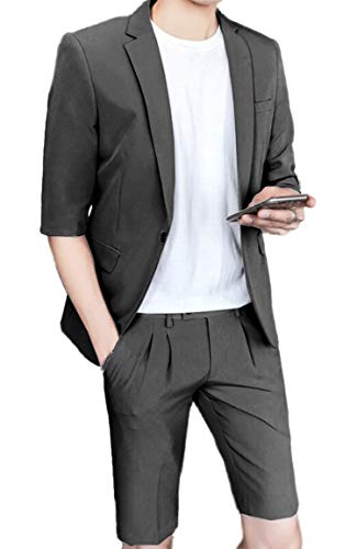 Mens Casual Tailored Blazer Short Sleeve One-Button Lightweight Suit Jacket2
