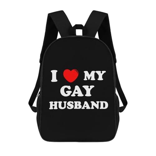 I Love My Gay Husband 17 Inch Backpack Classic Travel Daypack with Adjustable Shoulder Straps for Men Women