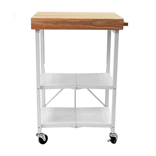 Origami Foldable Kitchen Island Cart, Rolling Storage Table Organizer with Wheels, White