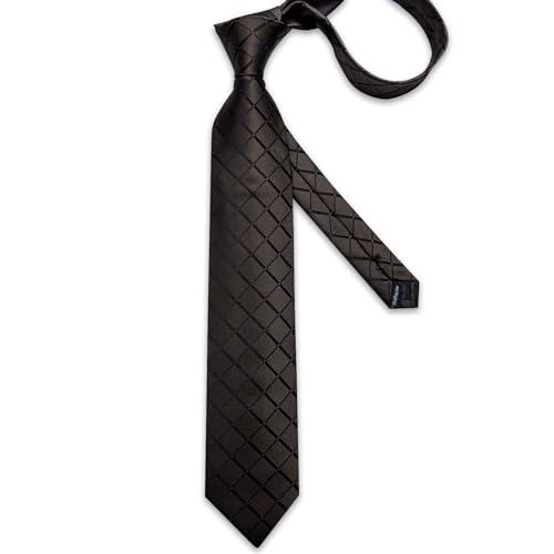 Image of DiBanGu Mens Silk Plaid Tie and Pocket Square Set | Elegant Silk Formal Tie Set, Woven Check Necktie and Cufflinks Tie Clip Set, Perfect for Wedding Party, Comes in Gift Box