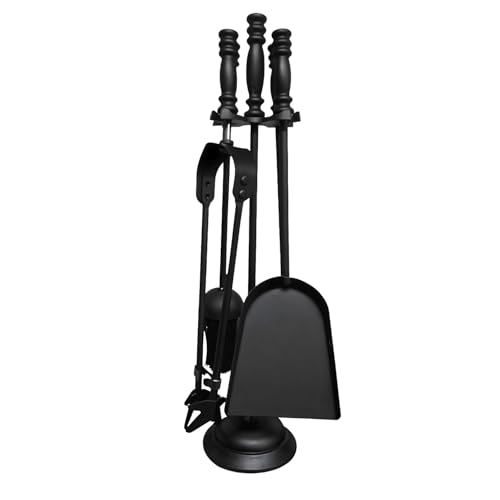 FB FunkyBuys Fireside Companion Set 5 Piece Fireplace Tool Sets Iron Companion Wood Burner – Fire Poker Set Log Burner Accessories – Fire Companion Sets for Log Burners with Stand