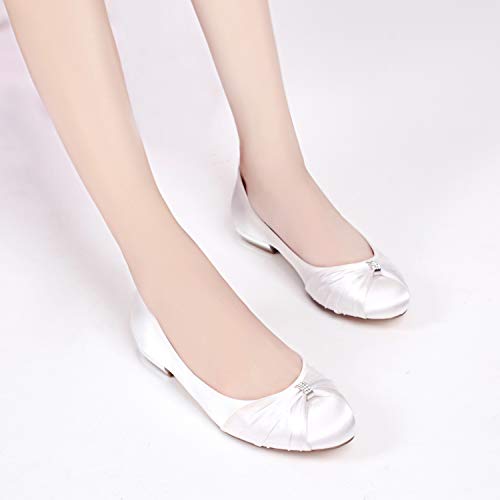Women Satin Wedding Flats for Bride Round Toe Slip on Prom Evening Bridal Party Dress Flat Shoes 5049-24
